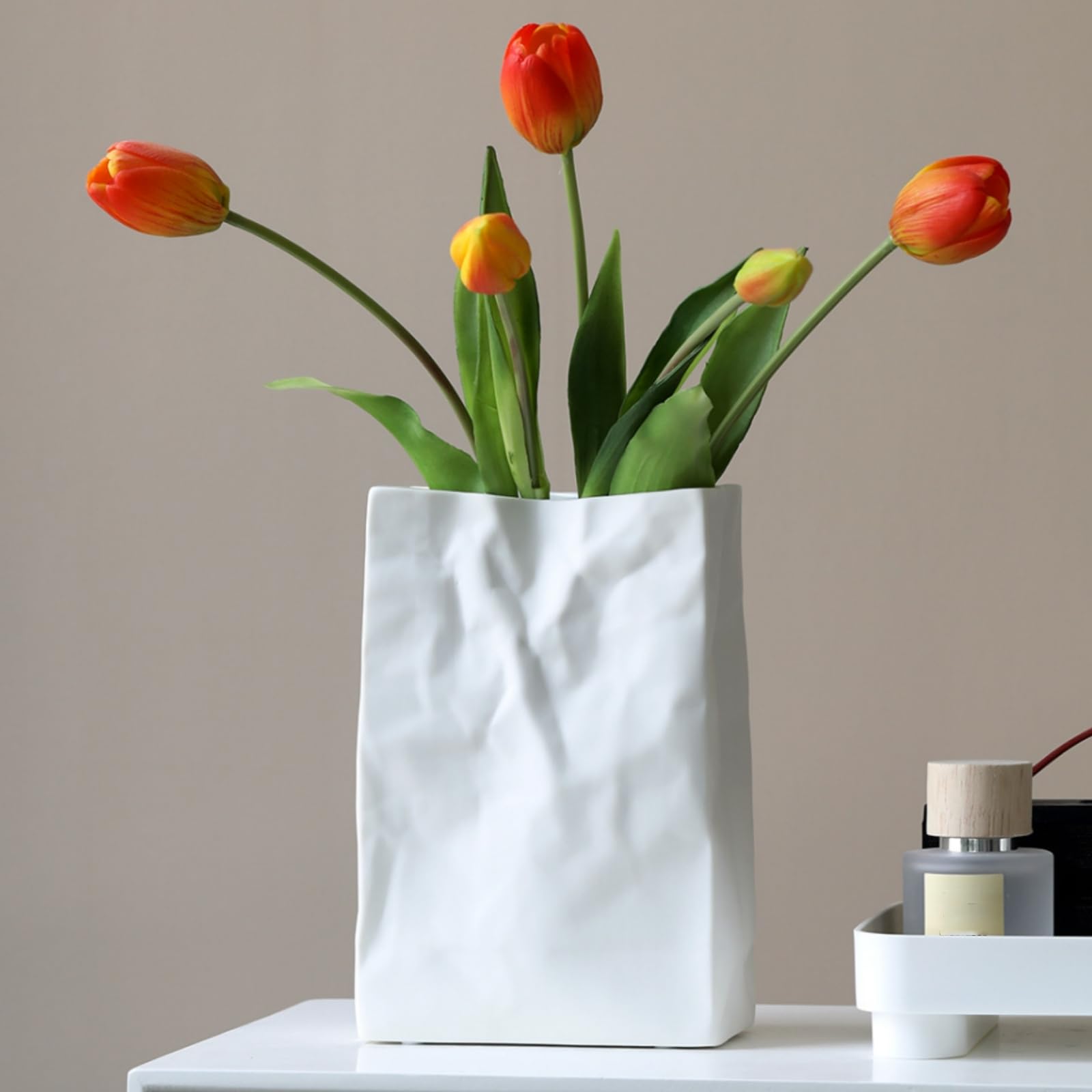 Amazon.com: Pumtus Crinkle Paper Bag Ceramic Vase, 7.5 Inch Unique