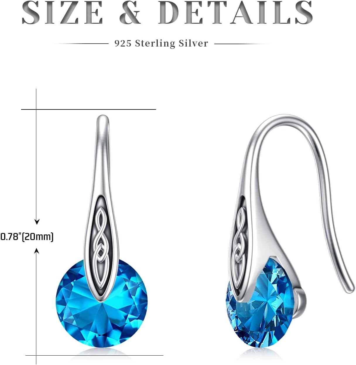 Birthstone Earrings Sterling Silver Celtic Knot Dangle Drop Earrings for Sensitive Ears Irish Jewelry Valentine's Mothers Day Birthday Gifts for Women Girls Girlfriend Wife