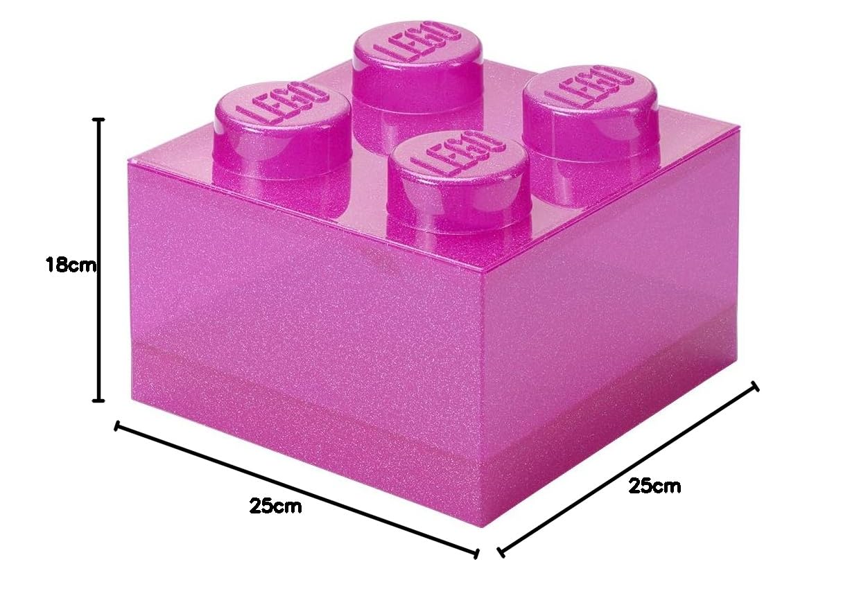 Room Copenhagen LEGO Storage Brick - Scatola portaoggetti in plastica con 4 pomelli glitterati, impilabile, con coperchio, per bambini e adulti, organizer da scrivania e scatola dei giocattoli,