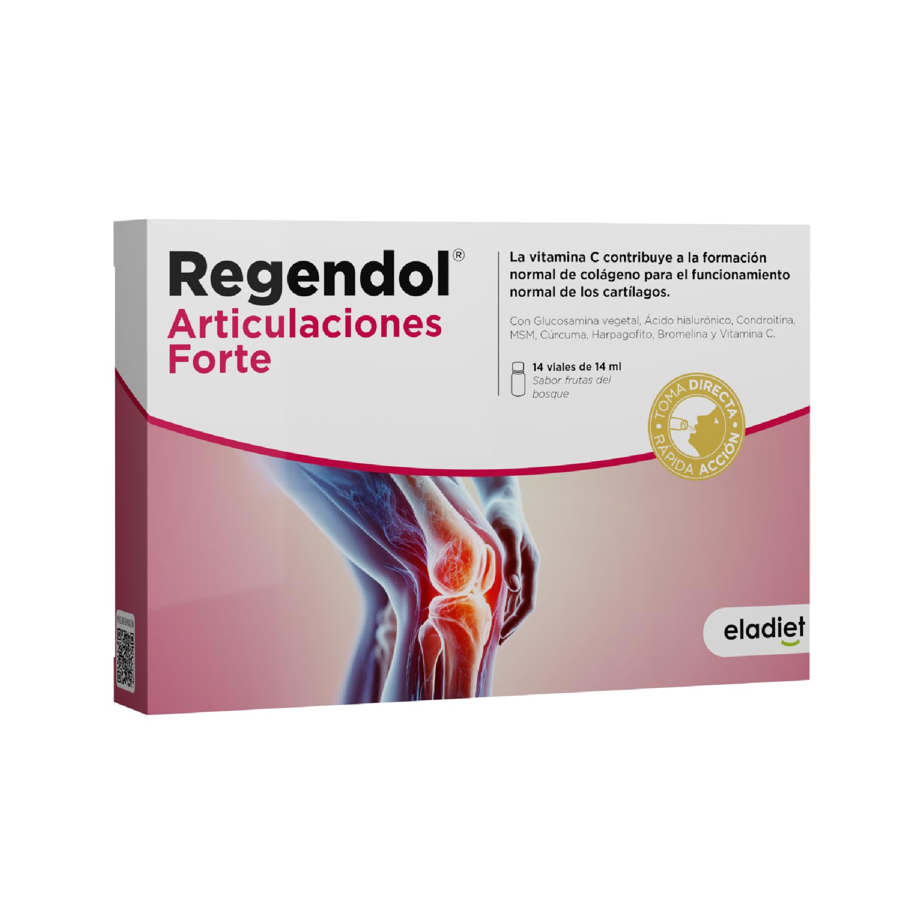 REGENDOL ARTICULACIONES FORTE con Glucosamina y Condroitina - Antiinflamatorio Natural para Huesos y Articulaciónes - Con Vitamina C, MSM, Acido Hialuronico, Curcuma y Harpagofito | 14 Viales ELADIET