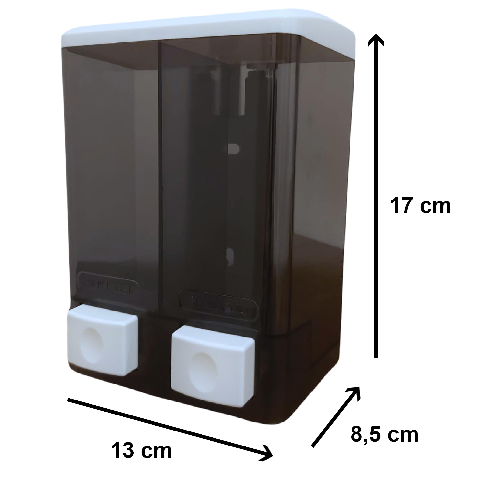 GUSTO Dispenser Doppio da Muro Manuale Sapone 500 ml x 2 con Chiave Serratura Shampoo Bagnoschiuma per Doccia Bagno Palestre Ristoranti Hotel Ospedali Cucina Studi