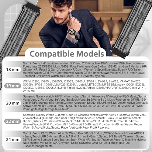 Image of TumpCez Quick Release Watch Band - Choice of Width -18mm 19mm 20mm 22mm 24mm Watch Bands, Solo Loop Adjustable Elastic Nylon Watch Straps Replacement Wristband for Men Women