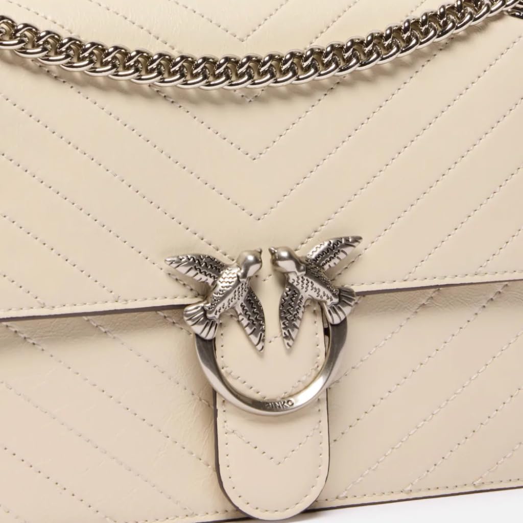 Bolso de mano de cuero cheurón blanco crema de PINKO