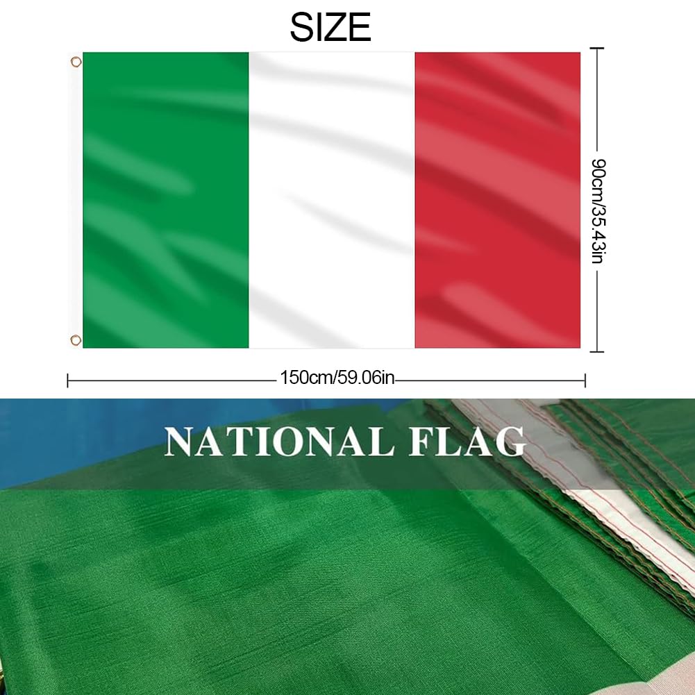 Italien Flagge 90x150 Cm – Aus Polyester, Mit Metallösen, Für Garten, Sport & Events