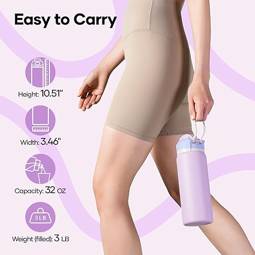 Miniatura 4 de BUZIO Botella de agua aislada de 32 onzas, de acero inoxidable con tapa para chug, tapa de bloqueo a prueba de fugas, asa de transporte, boca ancha,