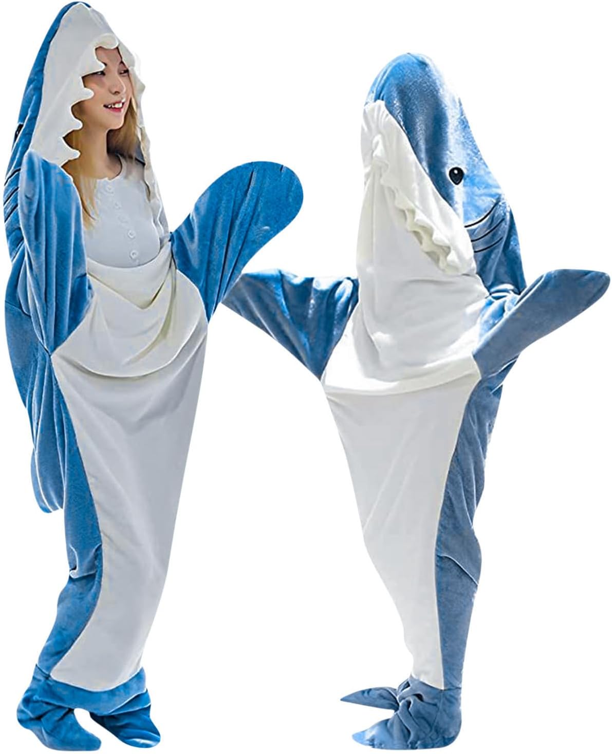 WARLSoft Shark Blanket Hoodie for Adults - Cozy Shark Wearable Blanket - Cute Blanket for Bed - Shark Sleeping Bag (Blue,S)
