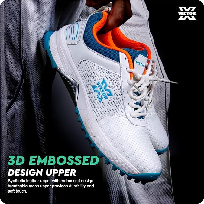 KNK Vector Striker Pro Cricket Shoes – Indoor & Outdoor Rubber Spike Sports Shoes for Cricket & Hockey – Lightweight with Midfoot Support, Cushioned Ankle Collar & Durable PU Upper3