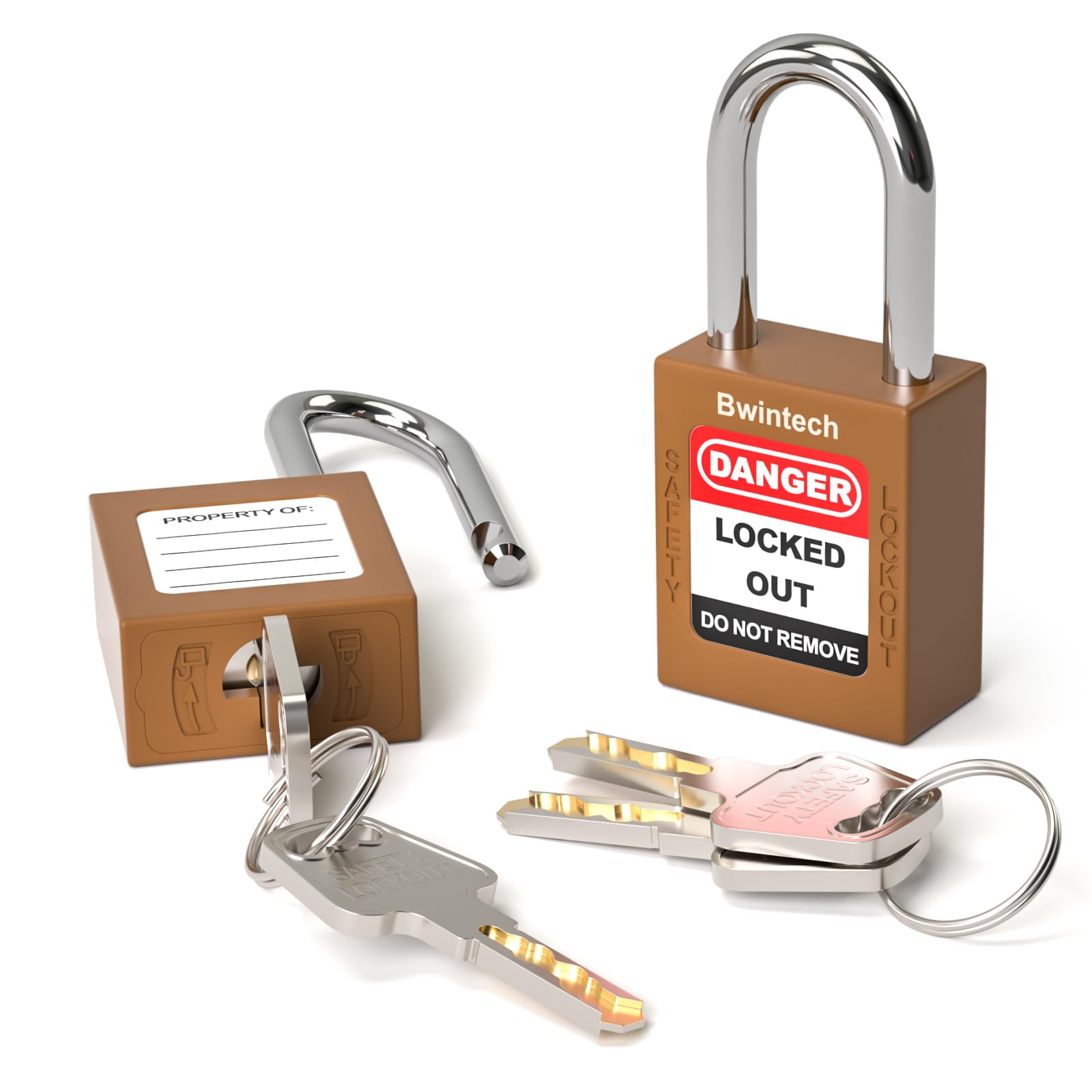Bwintech 2 Pcs 38MM Keyed Different Brown Safety Padlock Lockout Tagout Lock for Lock Out Tag Out Stations and Devices