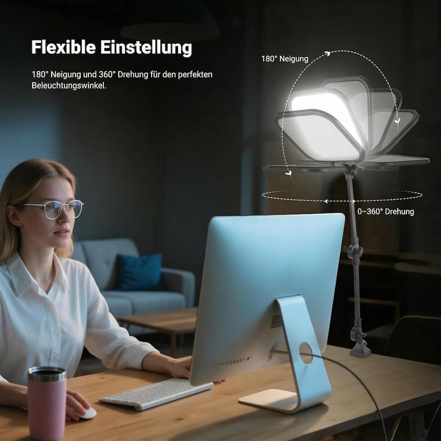 NEEWER Basics 10,8" Videokonferenz Licht mit Tischklemme, 15W, zweifarbig, randbeleuchtet, dimmbar, CRI95+ für Videoaufnahmen, Computer, Laptop, Zoom Anrufe, L220