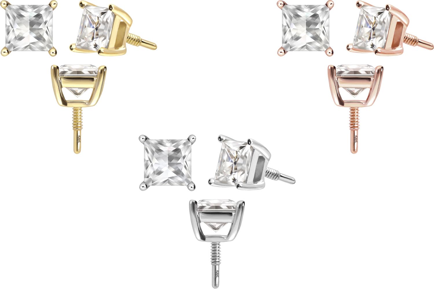 PIERCINGLINE Universal Piercing Schraub-Aufsätze 14 Gold Schraubaufsatz mit Außengewinde MOISSANIT-QUADRAT 585er Gold - Roségoldfarben, Goldfarben, Silberfarben