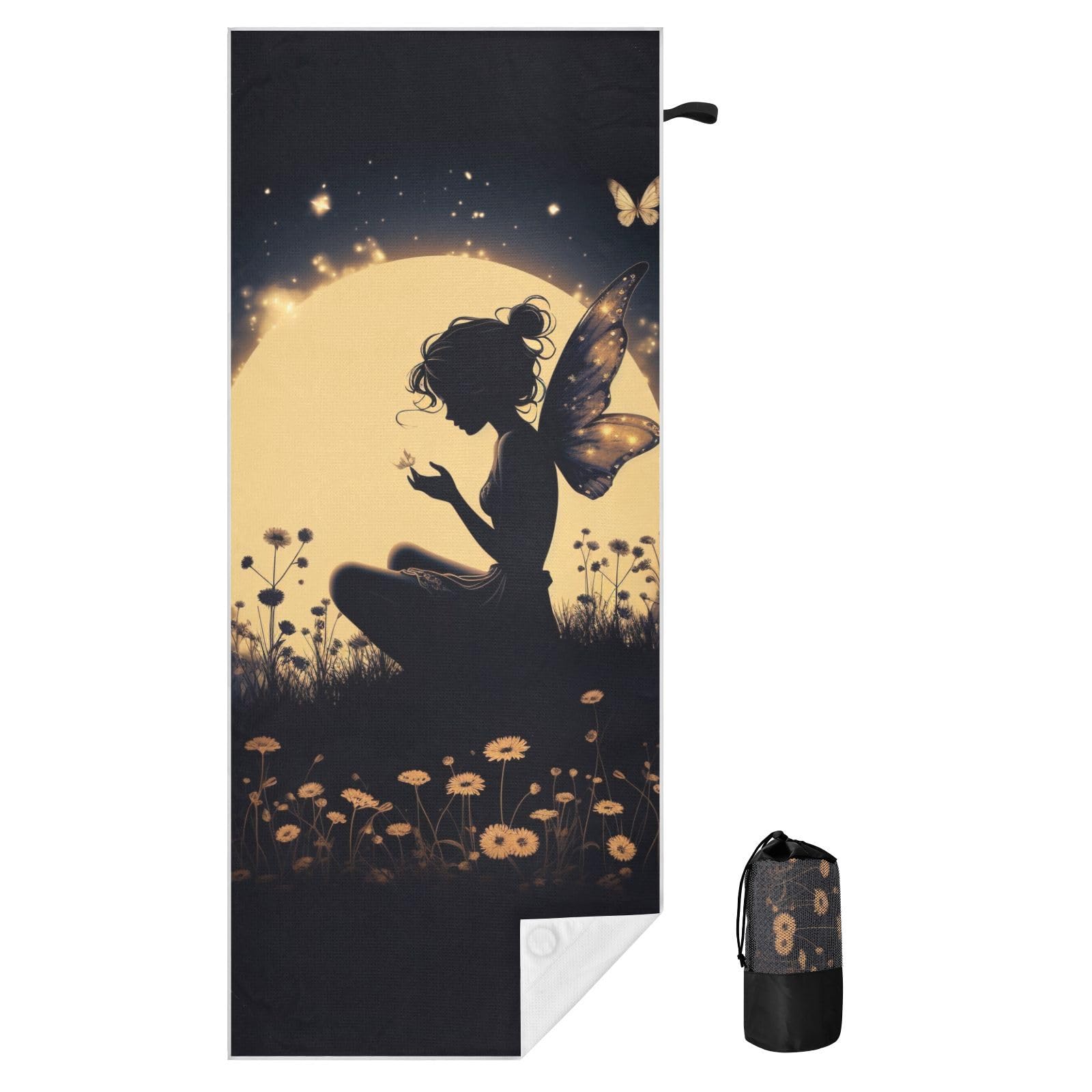 Grandes serviettes de plage avec sacs en maille pour adultes, fée avec papillons, serviette de bain avec fermeture magnétique, anti-sable, serviette absorbante à séchage rapide pour piscine