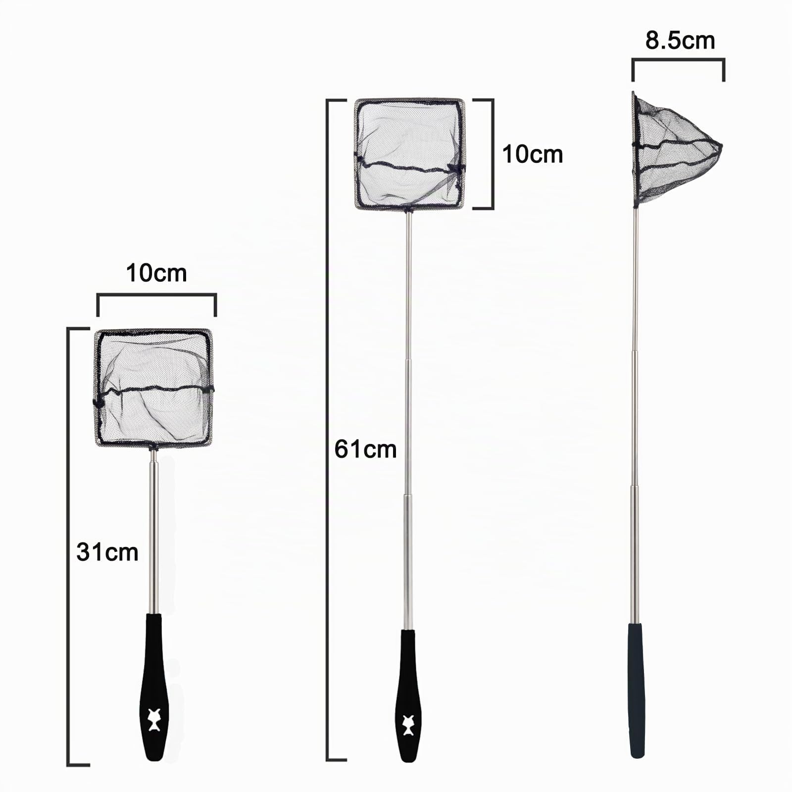 Epuisette Aquarium avec Manche Télescopique en Acier Inoxydable, Épuisette Aquarium pour Attraper Les Petits Poissons et Crevettes et Nettoyer L'aquarium, Extensible 31-61cm