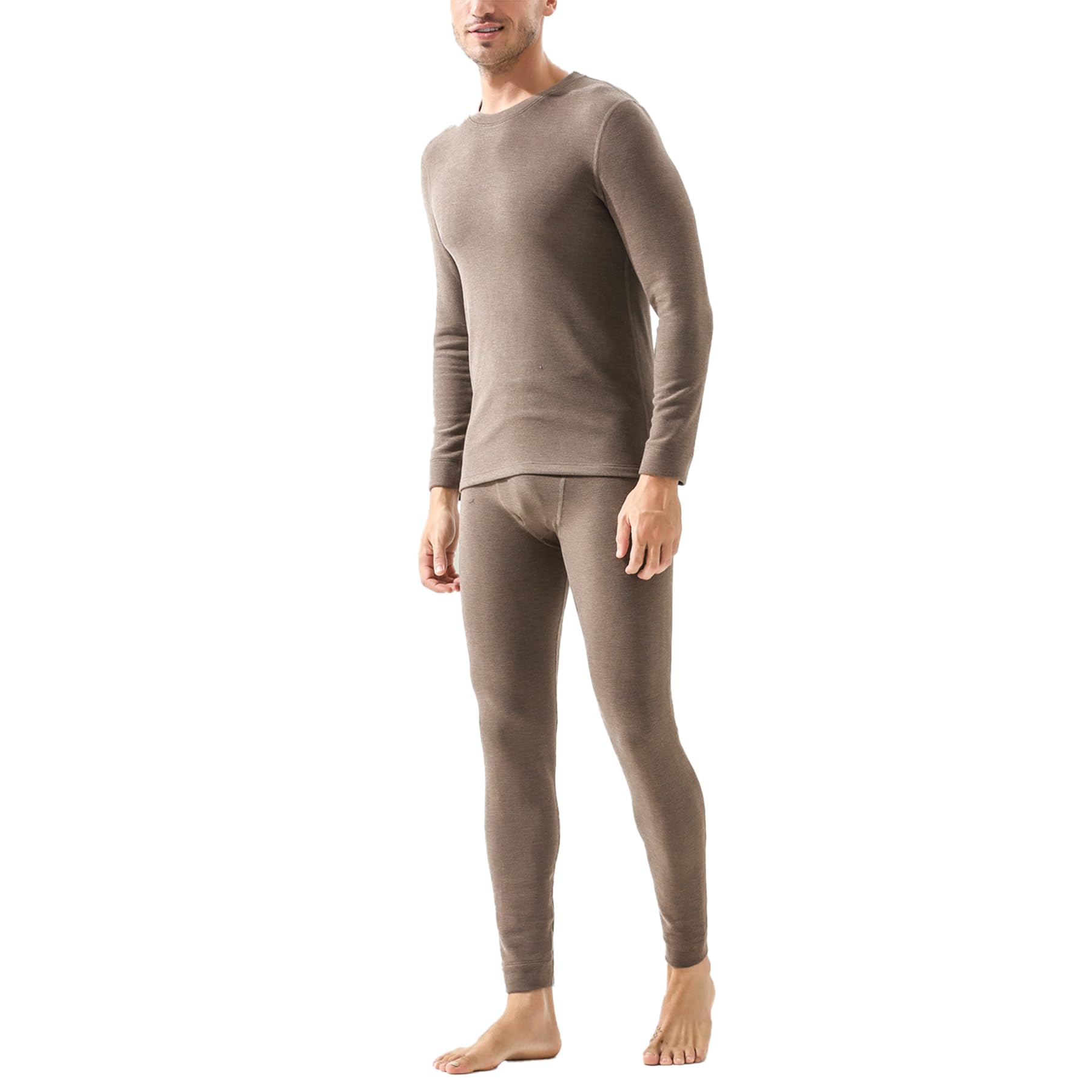 Męski 2-częściowy zestaw bielizny termicznej wełna jedwab morwy jesień i zimowe ciepło pogrubienie jesiennych ubrań i spodni,Dark brown,3XL