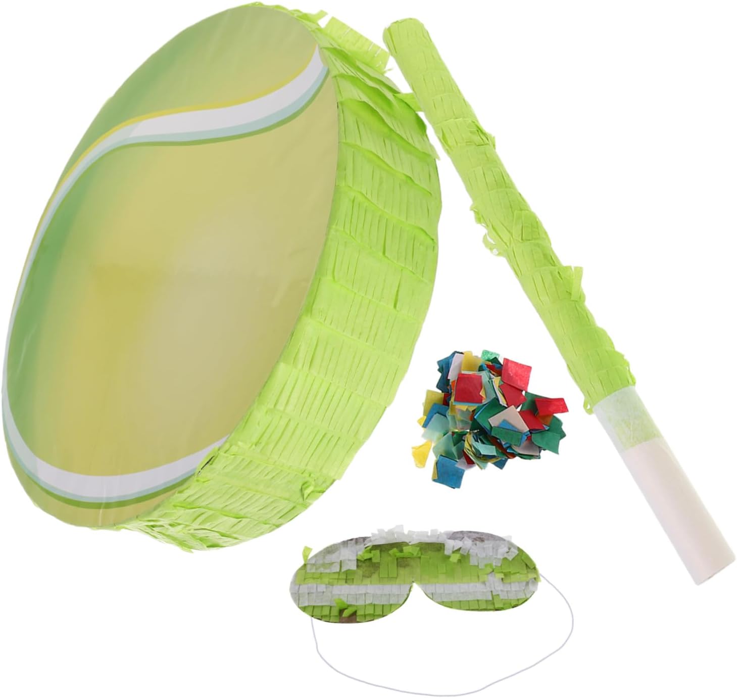 Tennis Ball Pinata with Blindfold and Bat for Birthday Party Sports Themed Party Favor and Decoration with Confetti for Indoor Outdoor Family Celebrations Random Color