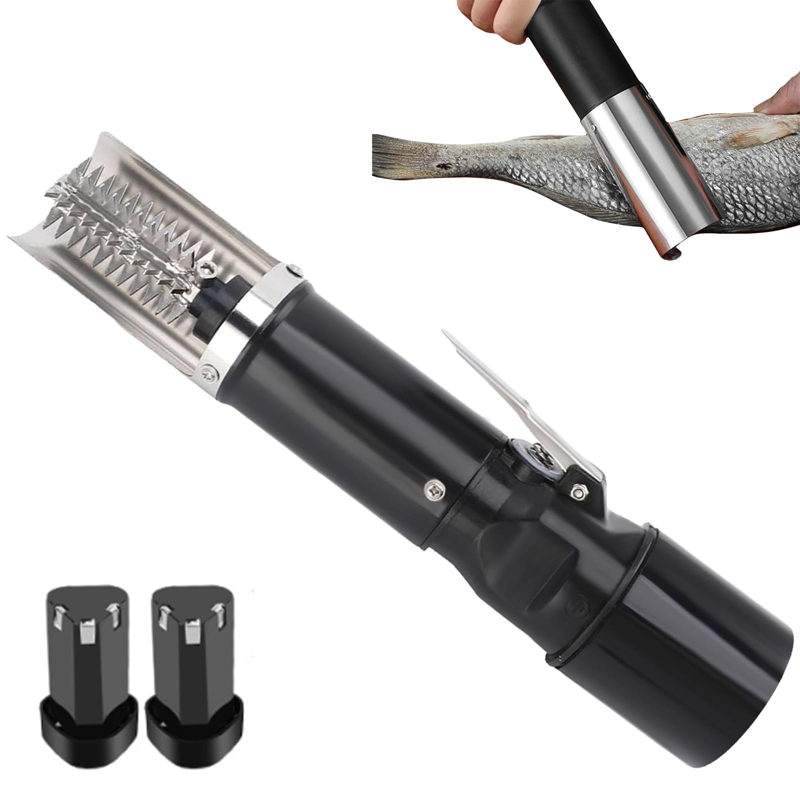 Rimuovi Squame Elettrico per Pesci, Squamatore Wireless 7000RPM con Lama a 6 Lati & 2 Batterie - Strumento Impermeabile Professionale per Pulizia del Pesce per Chef & Pescivendoli