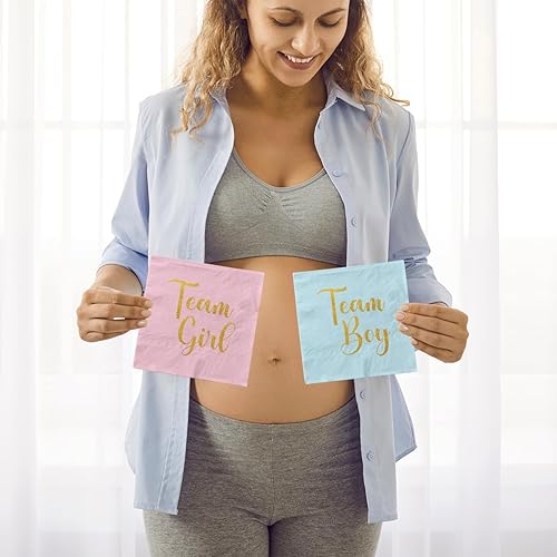 Miniatura 6 de 120 piezas de decoración de fiesta de revelación de género, equipo de niño, niña, vajilla de revelación de género, servilletas de papel, rosa, azul,