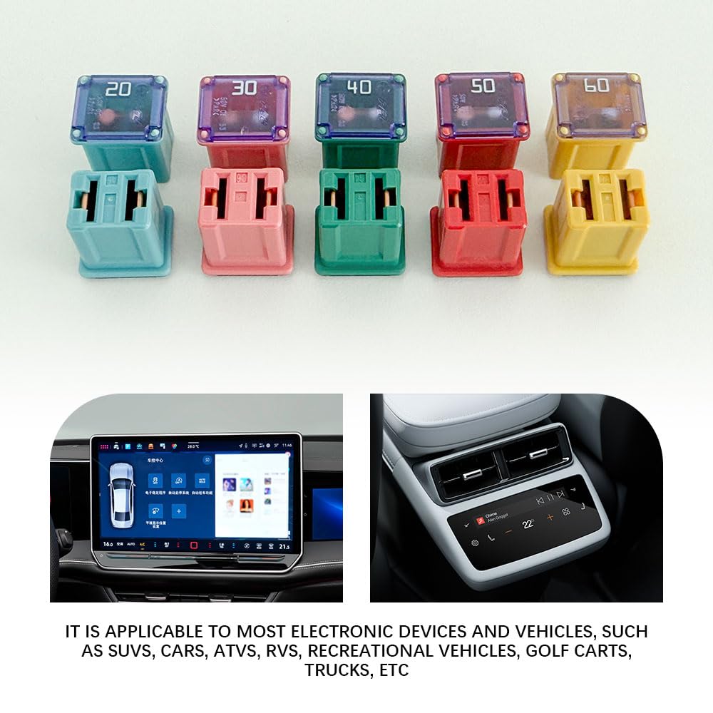 Kit di fusibili assortiti per auto, kit di fusibili per auto, a basso profilo, micro cartucce a forma di scatola, accessori per auto 20A/30A/40A/50A/60A, mini fusibili adatti per pickup
