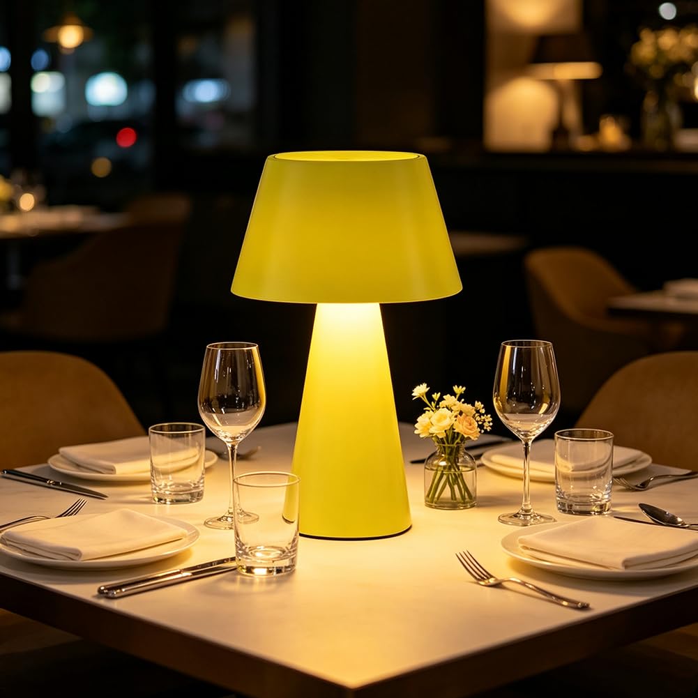 LED Pilz Tischlampe Kabellos Dimmbar 3000K-6000K Pilzlampe Batterie USB Aufladbar mit Touch Control Nachttischlampe Innen und Außen Modern Acryl Lampenschirm für Wohnzimmer Schlafzimmer,Gelb