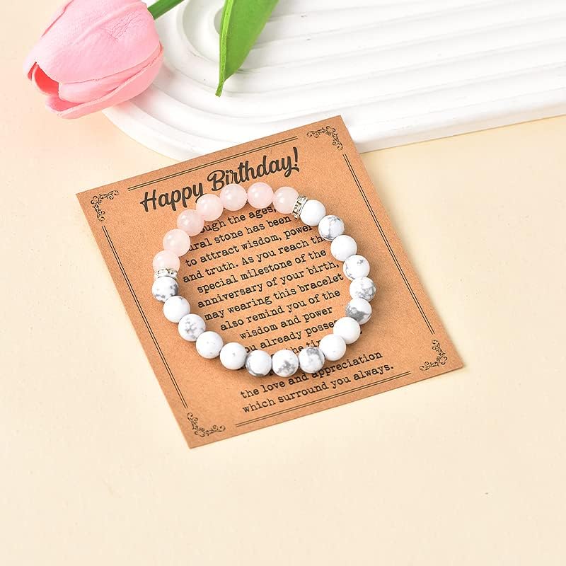 Happy Birthday Gifts Bracelet for Women Mom Daughter Bff Bead Bracelet with Engraved Bday Gift Card Birthday Presents for Women Ladies Birthdate Bracelet Accessories Gifts for Friend Female Couple Wife - Image 4