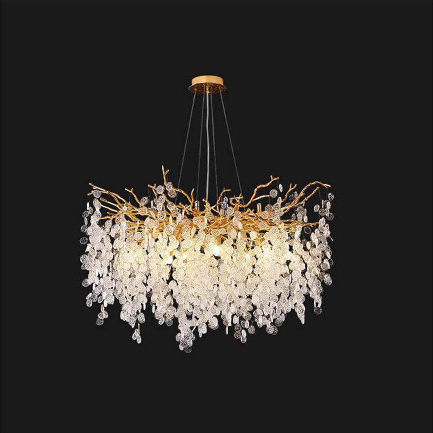 Abinlina One Color Gold Leaf Chandelier Tree Branch Crystal Pendant Light Fixture For High Foyer, Dining Room, Bedroom, Living Room - 80Cm Round Design(Round60cm)