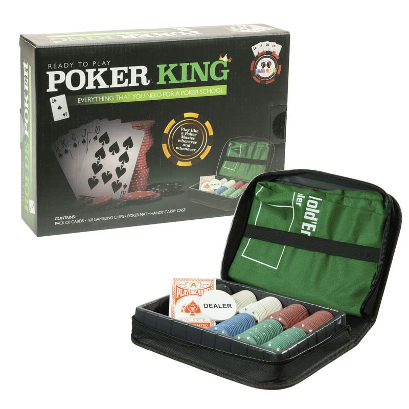 Funtime Gifts POKER KING TRAVEL POKER SET – Casino Game with 160 Chips, Playing Cards, Poker Mat & Carry Case – Ideal for Poker Nights & Gambling Games