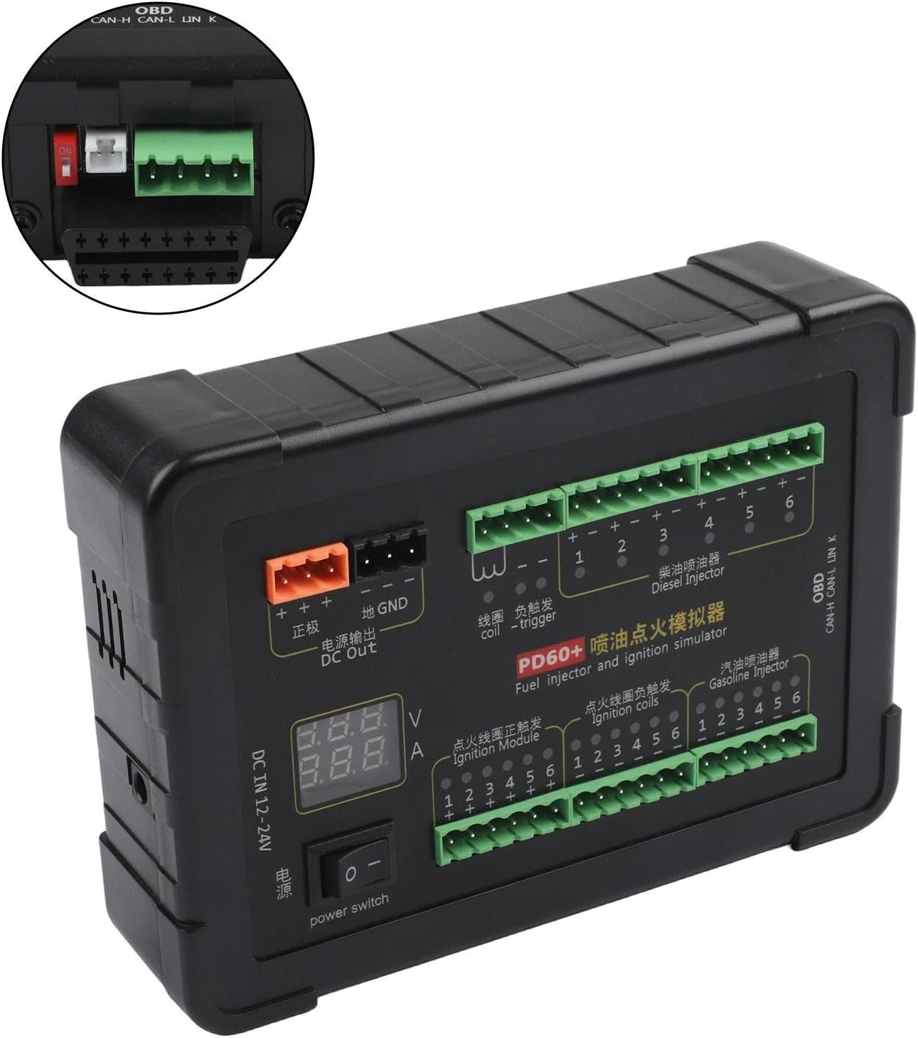 PD60 Fuel Injector and Ignition Coil Simulator for Auto Repair, Real-Time Voltage Display and CAN Analyzer, 180x130x45.5mm, 1 Set