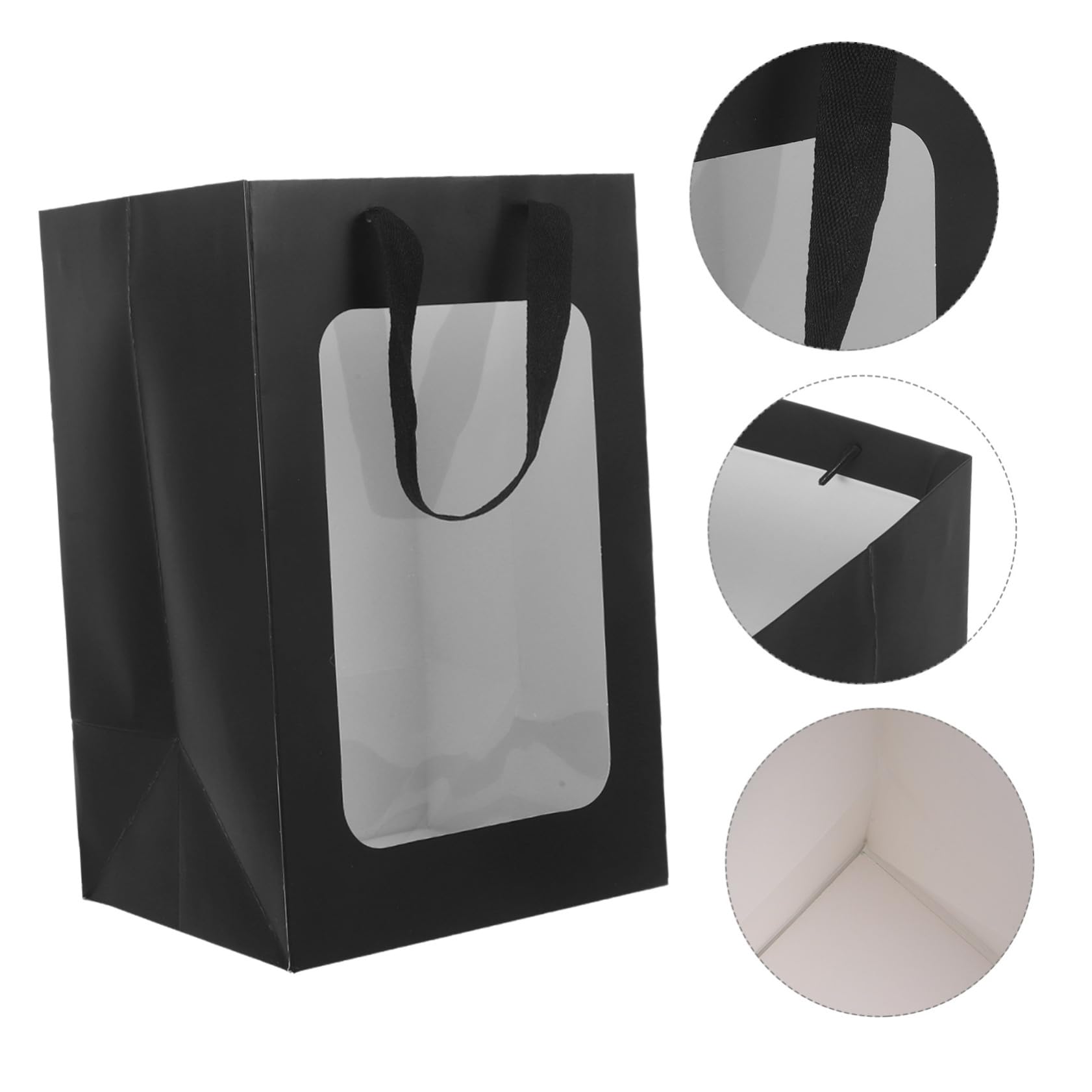 ABOOFAN 10 Stück Schwarze Geschenktüten aus Papier mit Sichtfenster und Henkeln Leicht zu Tragen für Geburtstage und Gastgeschenke