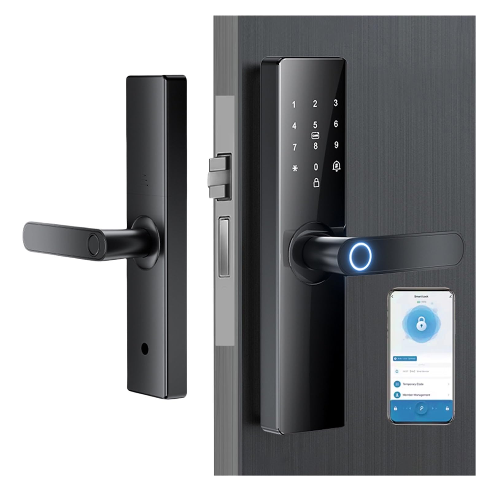 Cerradura de puerta inteligente con huella dactilar/tarjeta IC, contraseña, desbloqueo perilla eléctrica for casa, oficina y apartamento, Resistente a la intemperie
