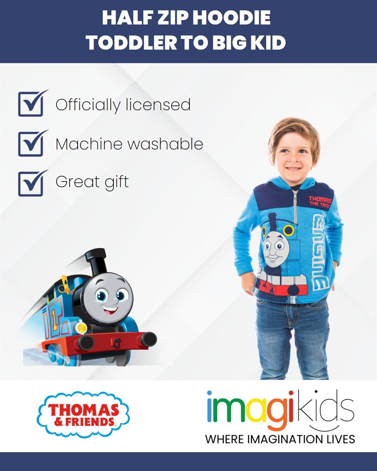 THOMAS & FRIENDS Tank-Engine - Sudadera con capucha de forro polar con media cremallera para niños pequeños y grandes