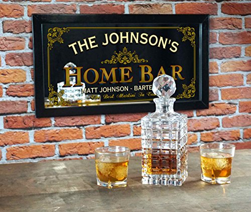 Thousand Oaks Barrel Personalized Bar Signs For Home Bar - Custom Bar Mirror Decor With Wooden Frame - Made From Premium Quality Oak Wood - Decorative Pub Mirror Wine Signs - 26" X 14" #TOP7