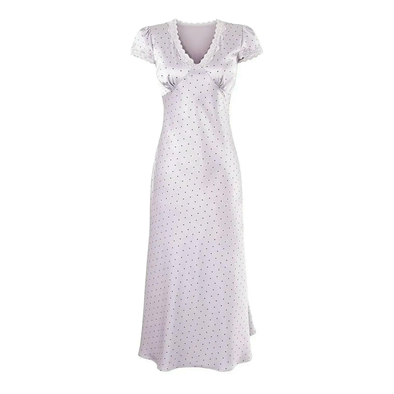 Abito Donna Invernale Midi A Maniche Corte Manica Corta in Pizzo-Lavanda-l