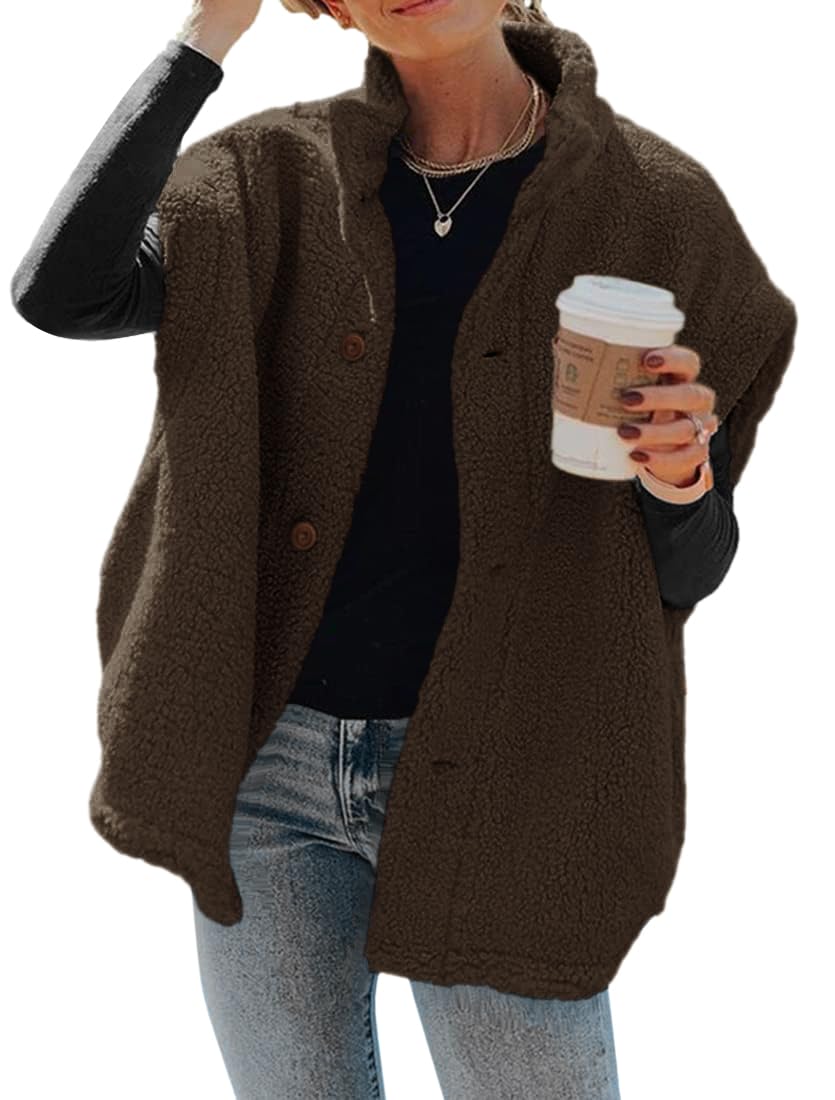 Hongqizo Womens Fuzzy Fleece Vest Oversized Casual Warm Sherpa Vests Jacket