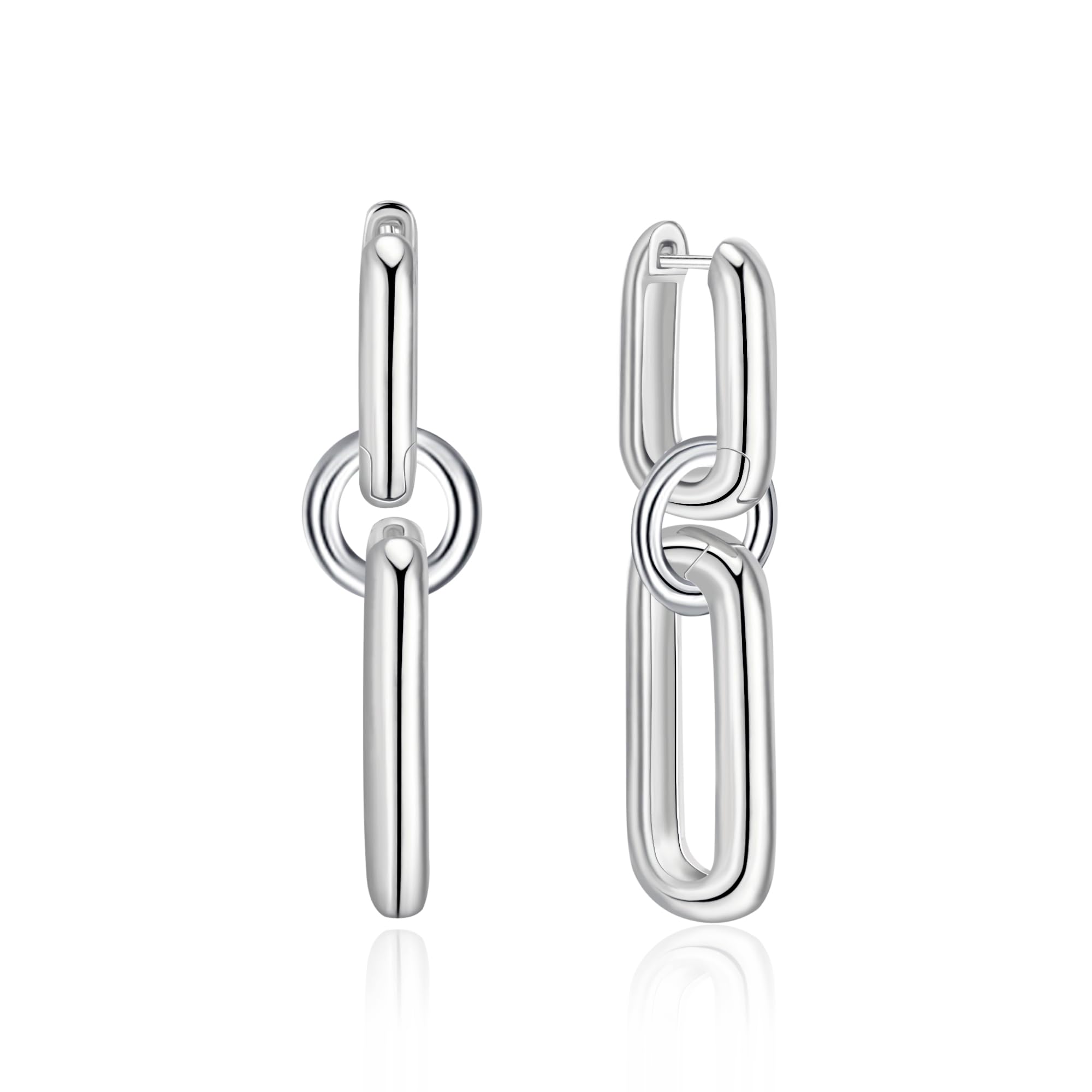 PICKBEAU Mixed Convertible Link Hoop Earrings for Women, 18K Gold Plated 925 Sterling Post Two-way Wearing Huggie and Drop Earring