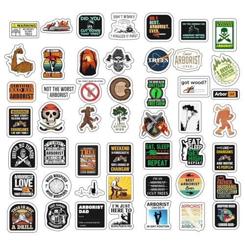 Image of 100Pcs Arborist Stickers for Water Bottle and Laptop - Nature Party Favors & Decorations, Waterproof Vinyl Tree Decals, Arborist and Forestry Stickers Laptop Decals, Gifts for Women & Men