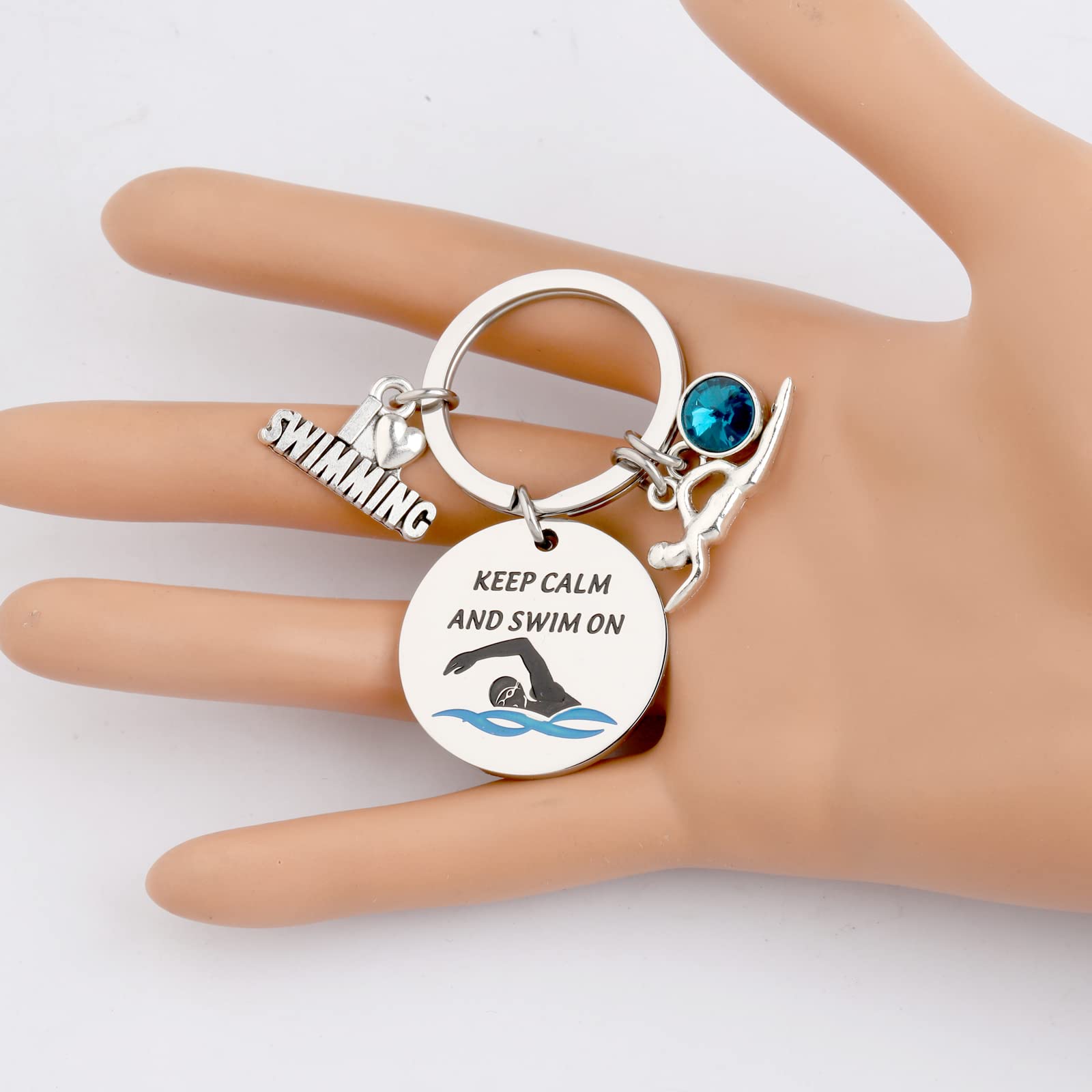 Llavero de natación para amantes de la natación, regalo para mantener la calma y nadar en llavero para el equipo de natación amante de la natación, Mantenga la calma nadar 4
