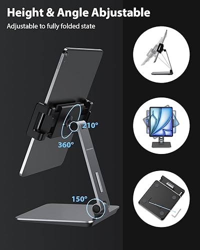 Miniatura 3 de Maxonar Soporte para iPad, soporte para tablet de aleación de aluminio resistente, giratorio de 360, plegable, soporte de carga de aire para iPad