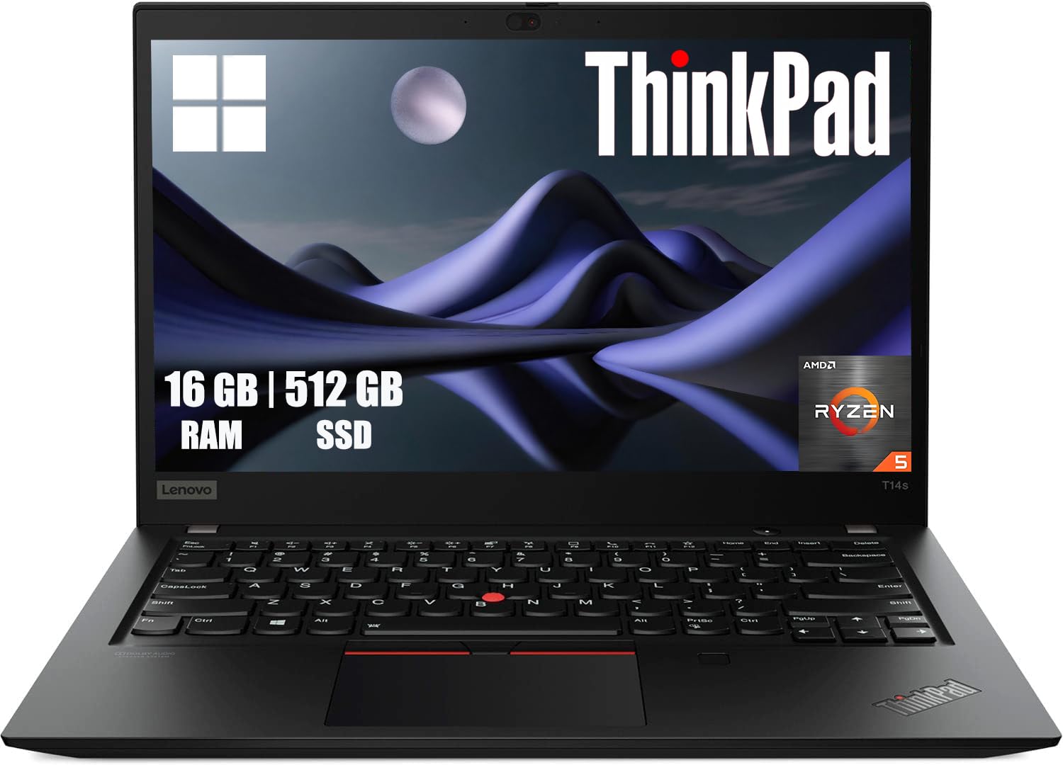 Lenovo Thinkpad T14s Gen 1 Business Laptop, 14" FHD (1920 x 1080), AMD Ryzen 5 Pro 4650U, 16 GB RAM, SSD da 512 GB, tastiera QWERTY Windows 11 Pro (ricondizionato)