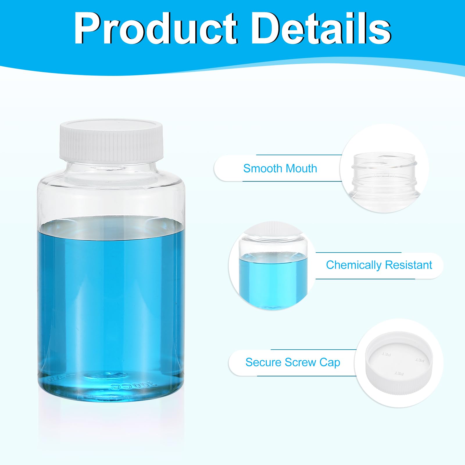 PATIKIL 20pz Bottiglie da 300ml per Reagenti, Bottiglie Tondo a Bocca Larga in Pet con Tappo a Vite per Acqua Laboratorio Sigillo Conservazione Campioni Solidi, Trasparenti