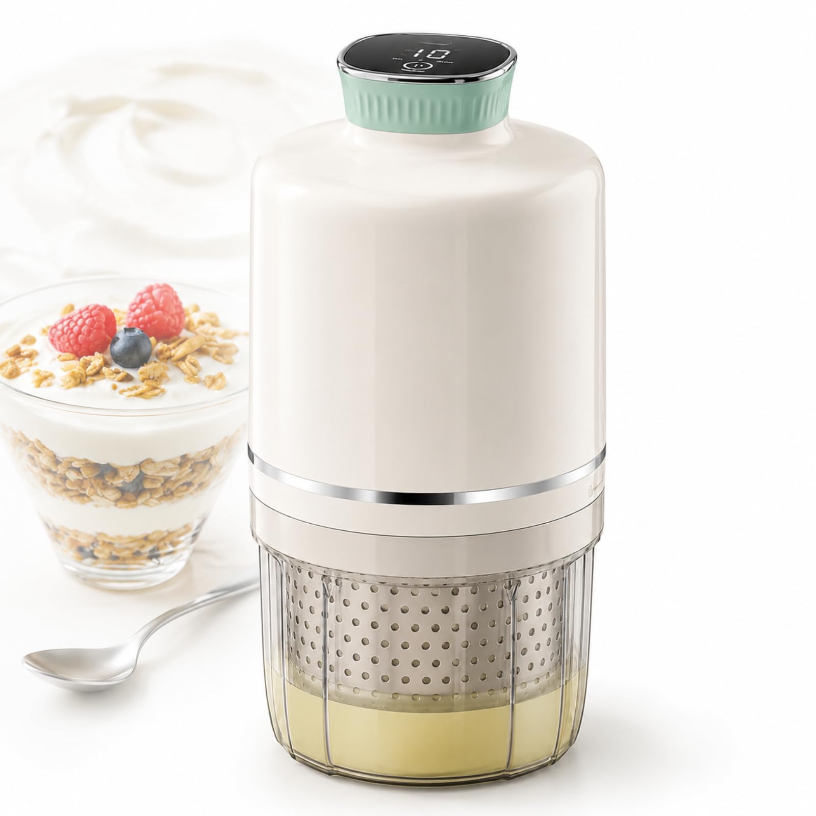 Colino Elettrico Per Yogurt, Macchina Per Yogurt Al Formaggio Da 2000 Mah Con 3 Modalità Di Consistenza, Filtro In Nylon Alimentare A 450 Mesh, Ricaricabile Da 2000 Mah Per Yogurt Denso Latte Di