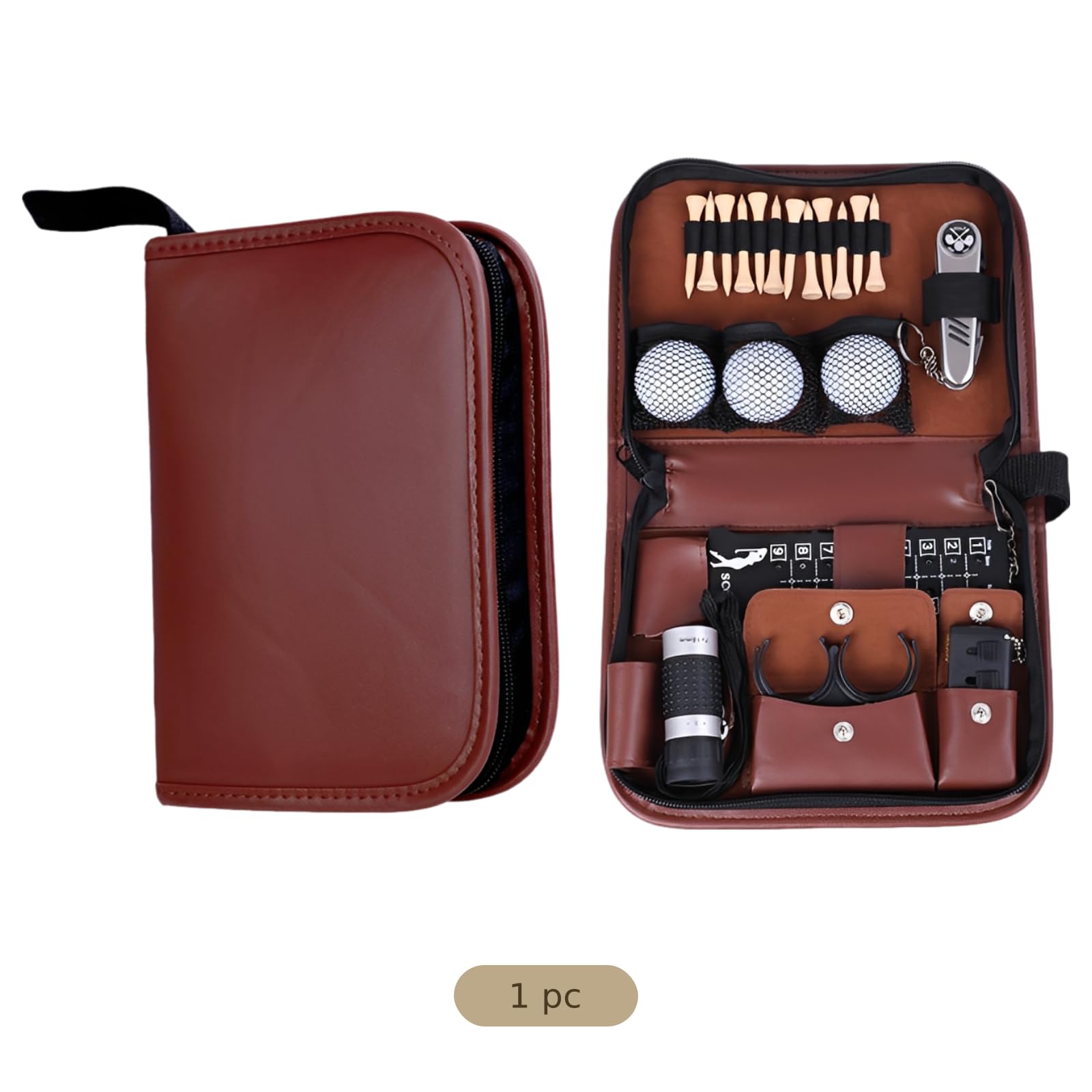 BOSREROY Golfgeschenk für Männer und Frauen, PU-Leder Golfzubehör-Set, mit Golfzubehör-Etui, 3 Bällen, 12 Tees und Scorer, kompaktes tragbares Geschenk für Golfer, 9,1 x 6,3 x 3,9 Zoll
