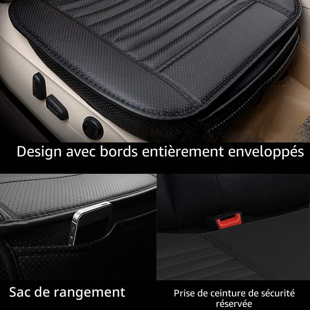 Housse de Siège de Voiture Avant Universelle Super Respirant Charbon de Bois de Bambou Cuir PU,20,8 * 20,1’’(1 Pièce-Noir)