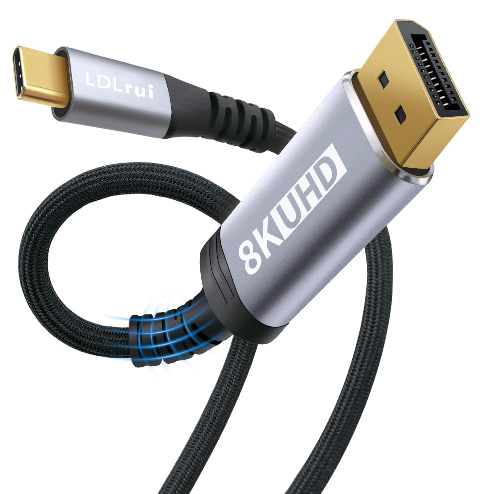 LDLrui Câble bidirectionnel DisplayPort vers USB C de 1,5 m, pour moniteur PC DP vers USB-C ou MacBook, Galaxy S24 vers écran DP, 8K @ 60 Hz 4K @ 240 Hz, compatible Thunderbolt 4/3 et USB4, nylon