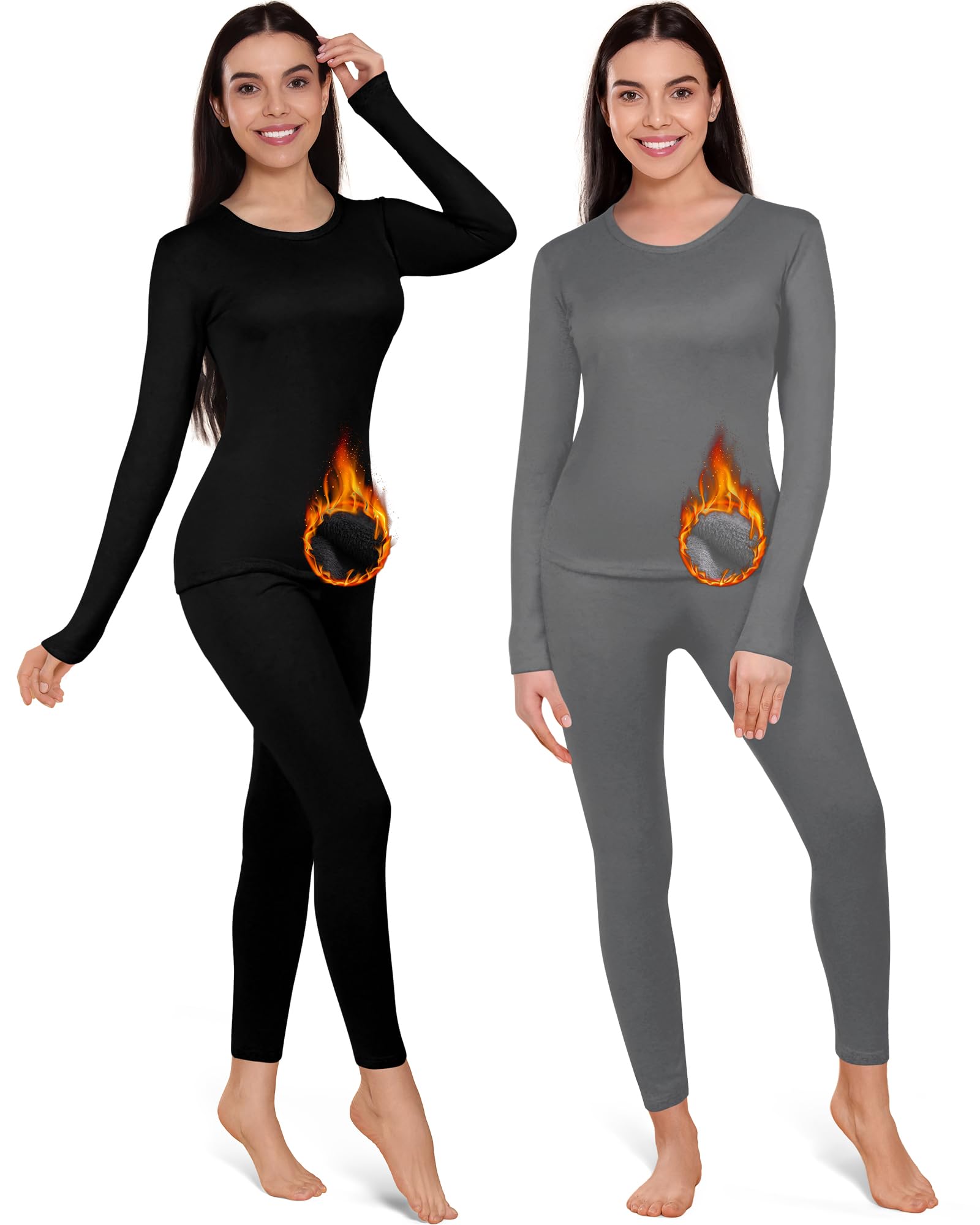 Patelai 2 Set Thermal Underwear Warm Fleece Lined Thermal Leggings and Womens Thermal Tops Base Layer for Winter