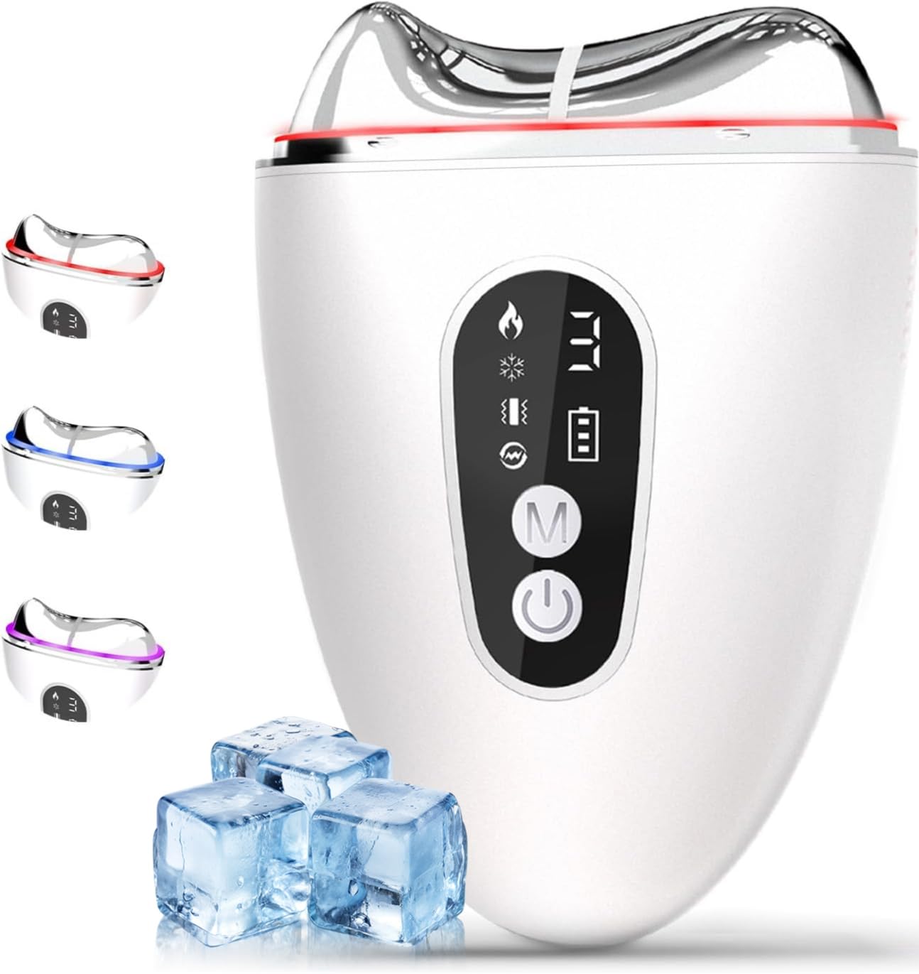 EMS Gua Sha Elektrisch, Aktualisierte Version - Lymphatische Gesichtsbürste Kalt Wärme mit 3 Vibration & LCD-Bildschirm, Rot, Blau, Violett, Für Gesicht Anti Falten Anti Aging - 1