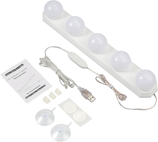 5 Led Bulb Hollywood Mirror Lights, Vanity Makeup Bathroom Dressing Table Light, USB Powered Makeup Mirror Lights with 3 Color Modes Brightness Adjustable for Bathroom Dressing Table Mirror Lighting