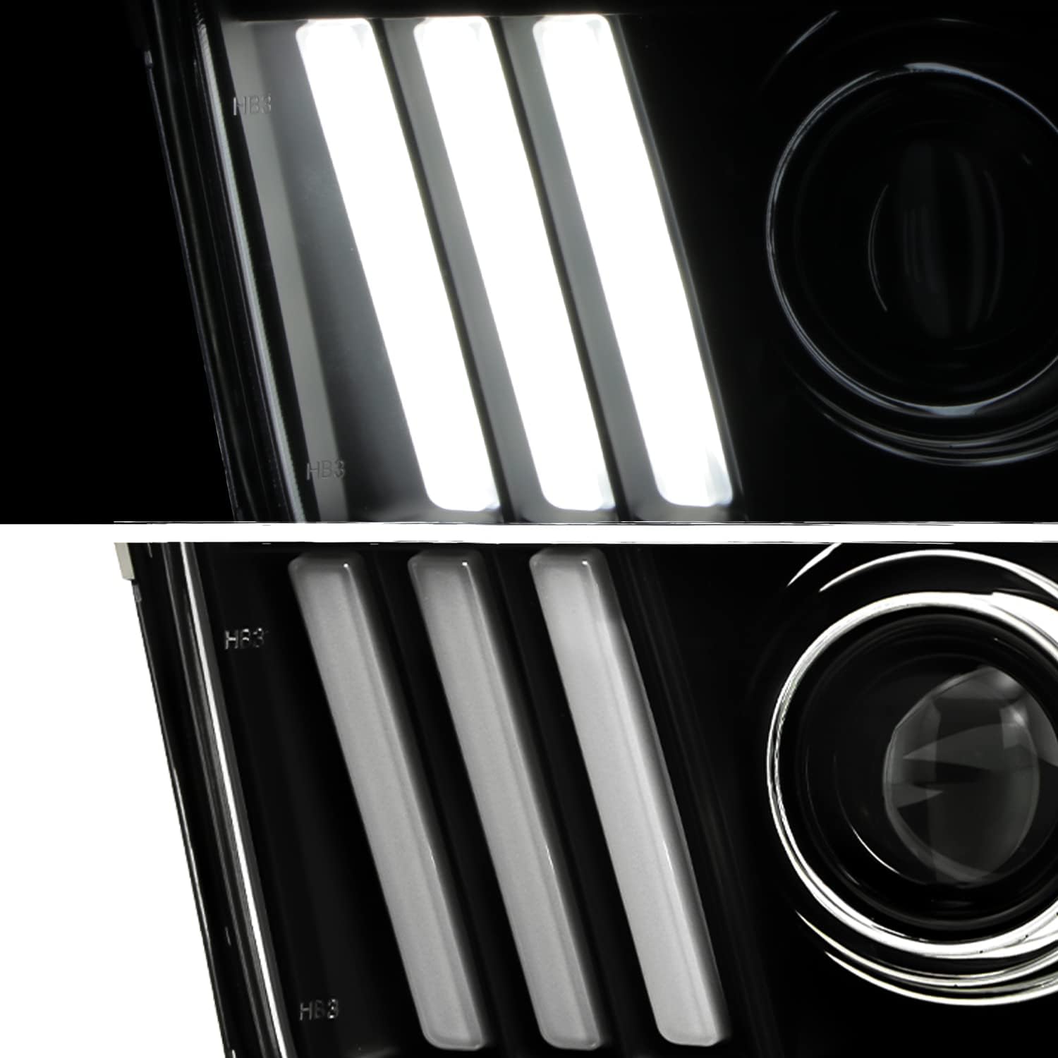 AKKON - Fits 2005-2009 Ford Mustang [Halogen Type] LED Tube Parking Projector Black Headlights Pair Driver+Passenger