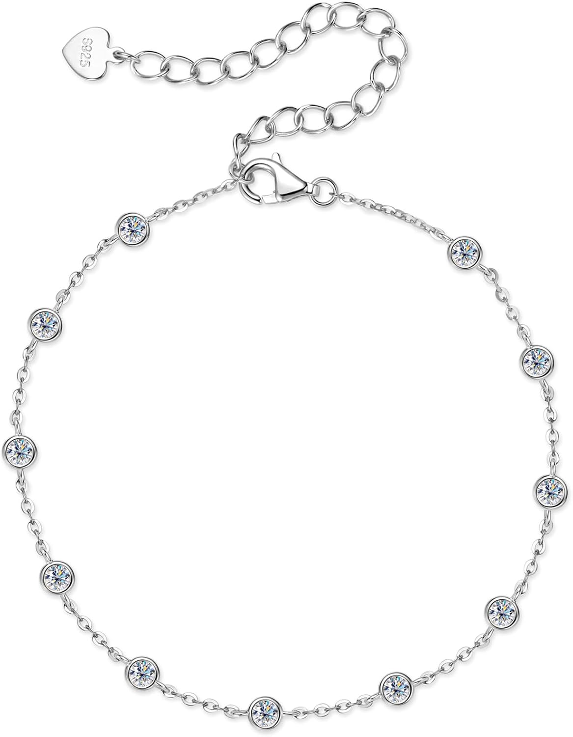 PROSTORY Bezel Moissanite Link Bracelet 0.66cttw D Color VVS1 925 Sterling Silver Adjustable Dainty Bracelets for Women Wife Birthday Jewelry Gifts