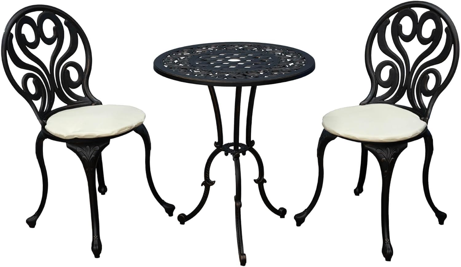 Signature Homes and Gardens SH&G Penryhn 2 Seat Bistro Set | 3 Piece Round Table & Chairs | Antique Bronze Aluminium with Cream Cushions | Indoor & Outdoor