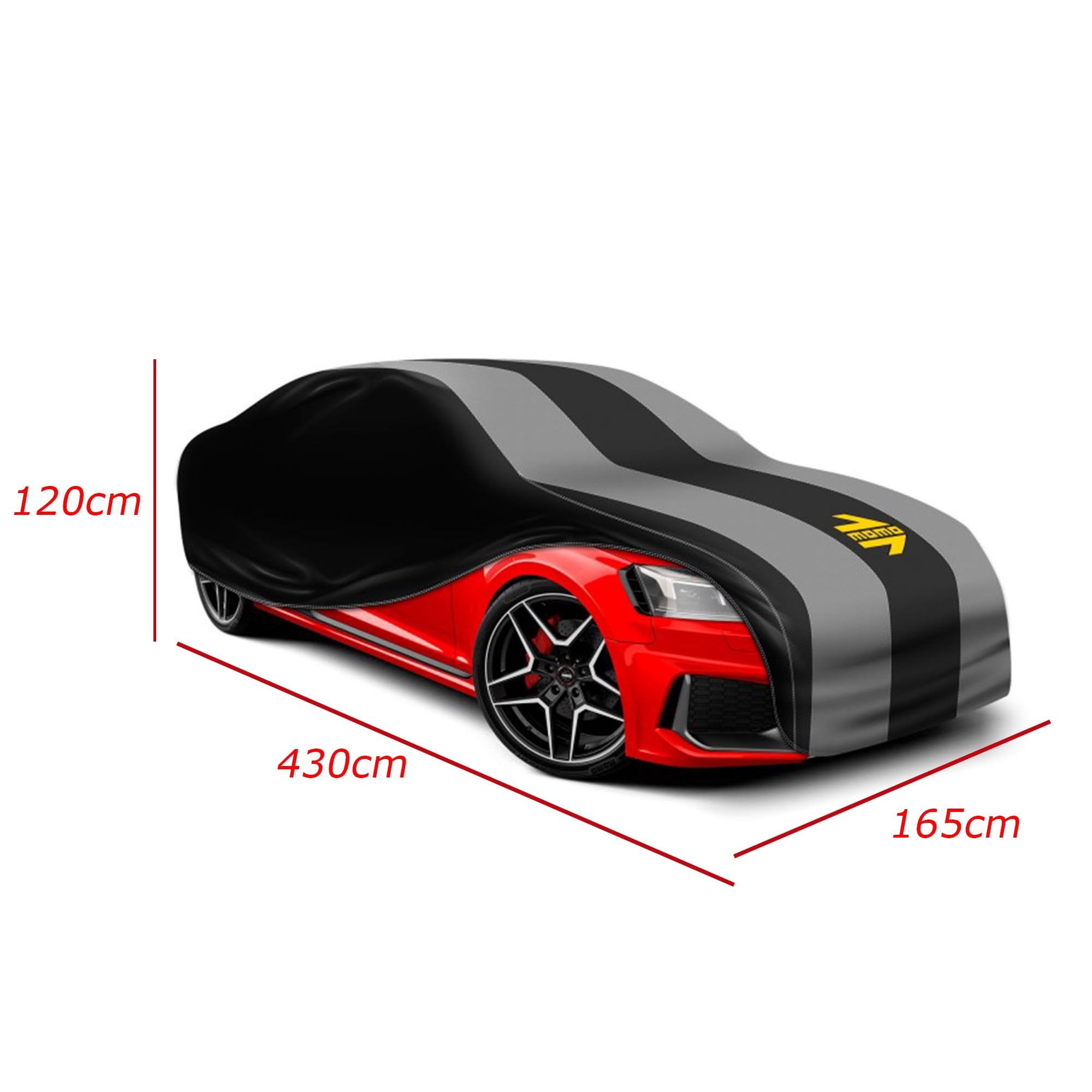 MOMO COUVRE VOITURE INTERIEUR - HOUSSE VOITURE PROTECTION 1 COUCHE TAILLE M (430x165x120 CM), Gris,Noir,Jaune | MOMLCC1ML