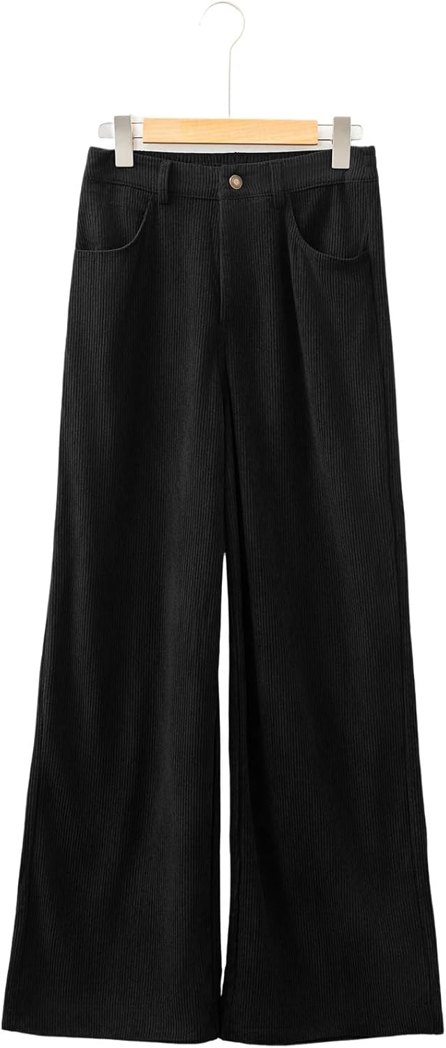 Sidefeel Women's Corduroy Pants Casual High Waisted Baggy Wide Leg Elastic Waist Loose Trousers with Pockets - Image 9